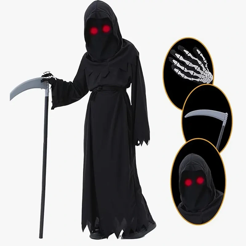 Kids Grim Reaper Role Play Costume with Plastic Scythe